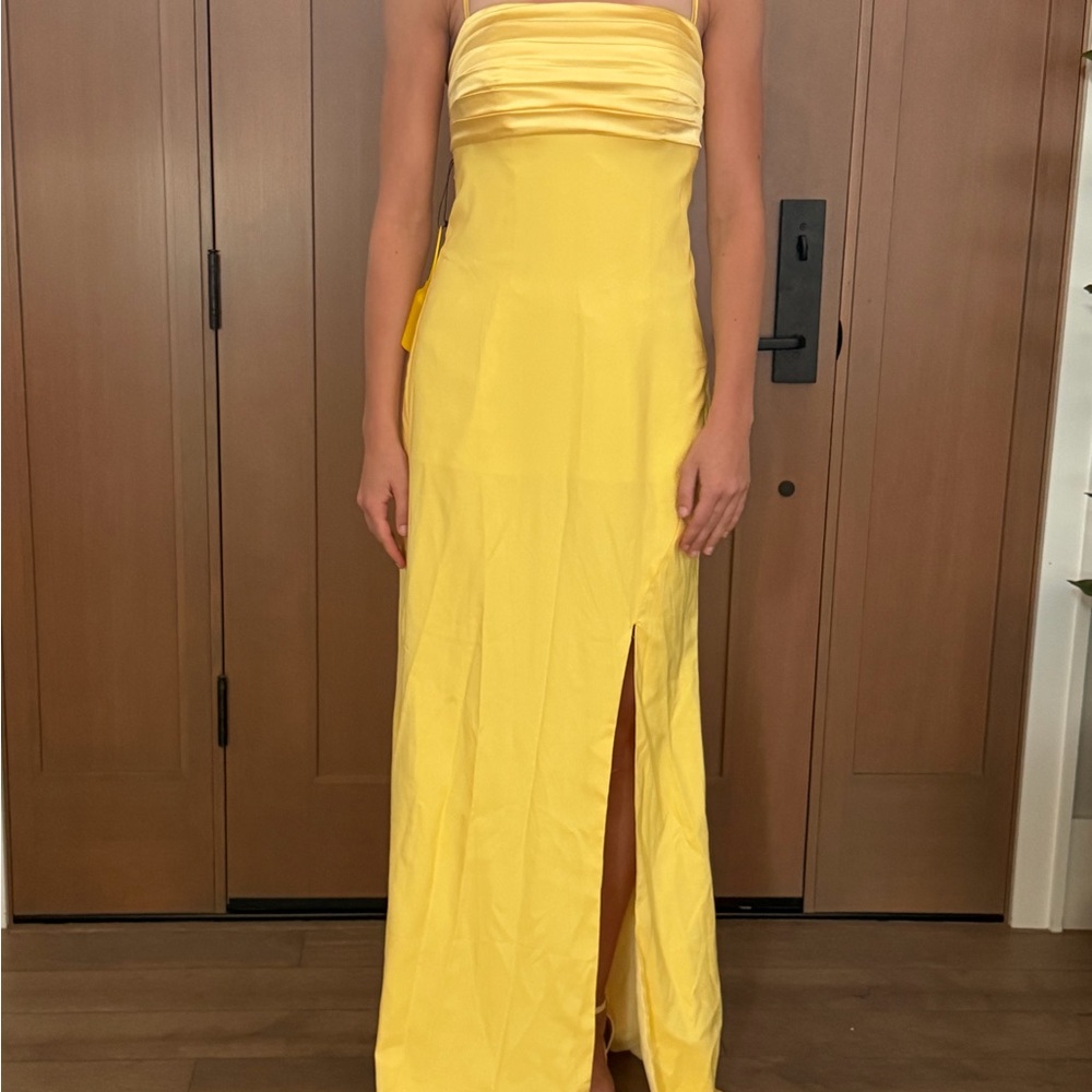 Elegant Yellow Prom Dress with Side Slit NWT